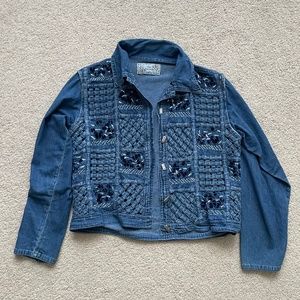 Cropped Jean Jacket, Unique Detailing — Size Small